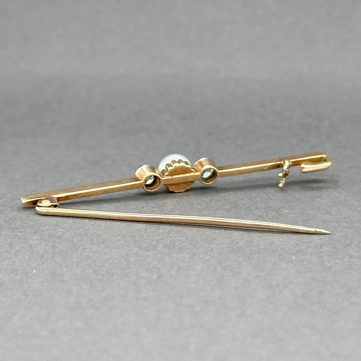 Estate Edwardian 14K R Gold Pearl & 0.26ctw Diamond Pin