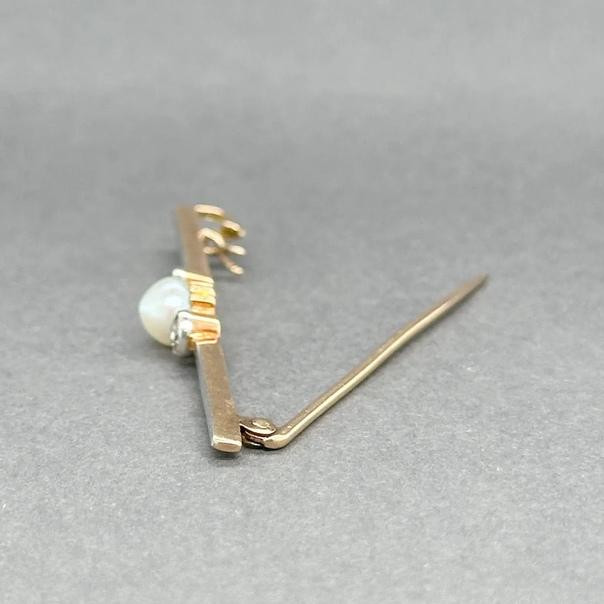 Estate Edwardian 14K R Gold Pearl & 0.26ctw Diamond Pin