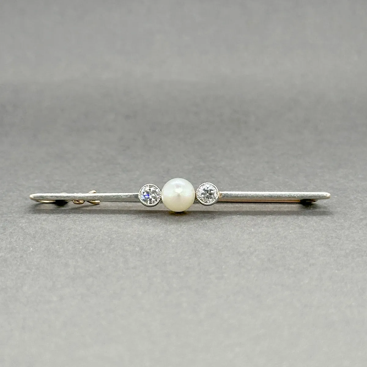 Estate Edwardian 14K R Gold Pearl & 0.26ctw Diamond Pin