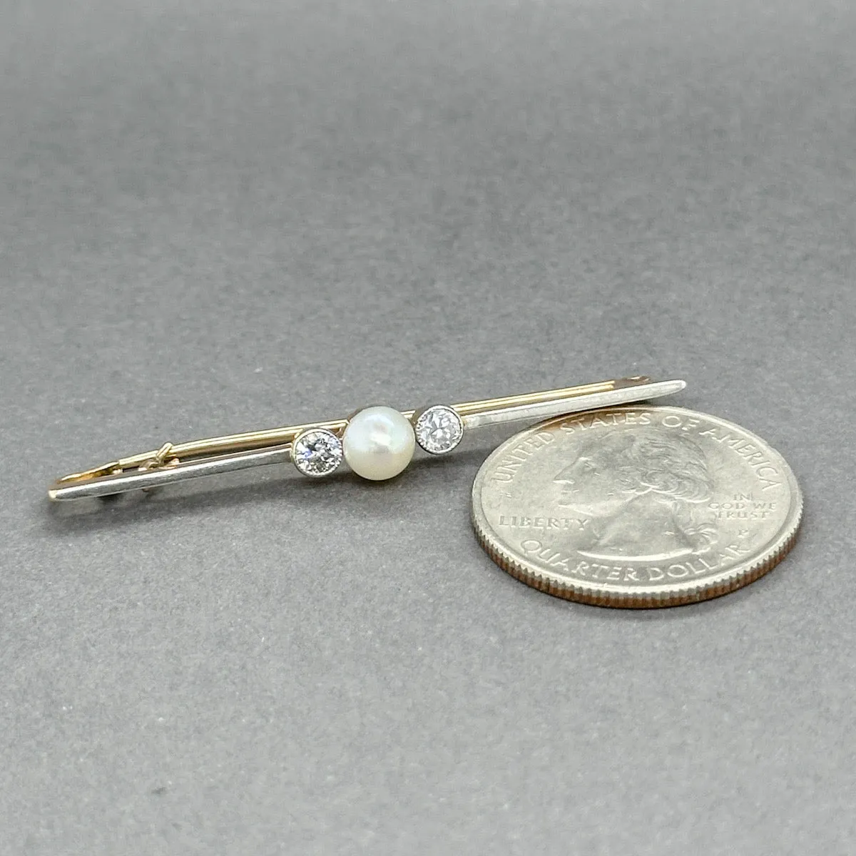 Estate Edwardian 14K R Gold Pearl & 0.26ctw Diamond Pin