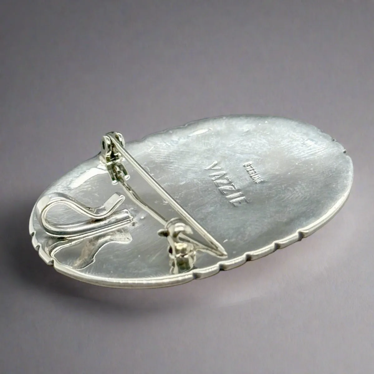 Estate Yazzie SS handcrafted oval Floral Pendant / Pin