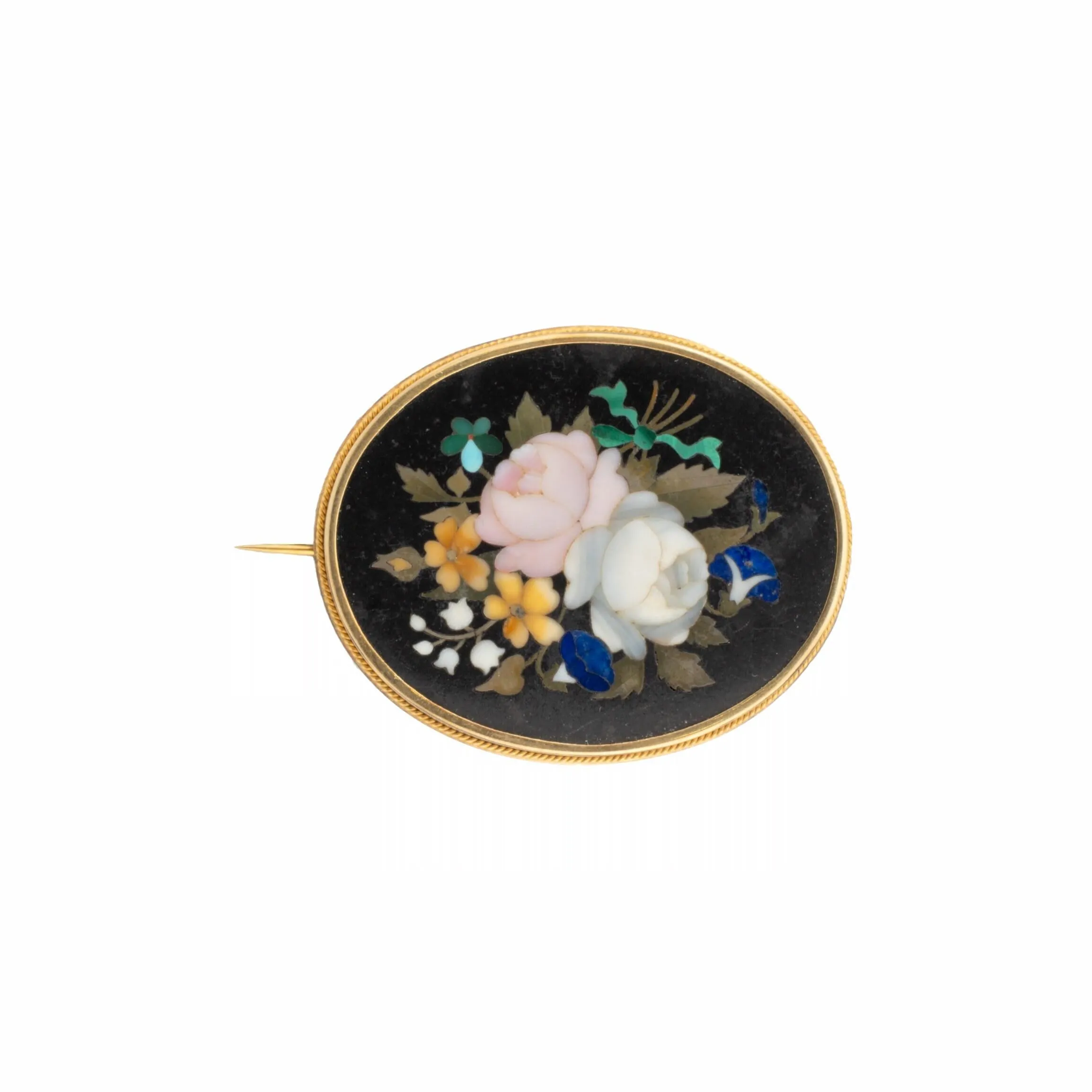 Exquisite Victorian Pietra Dura Floral Motif Suite with Brooch, Earrings, and Bu