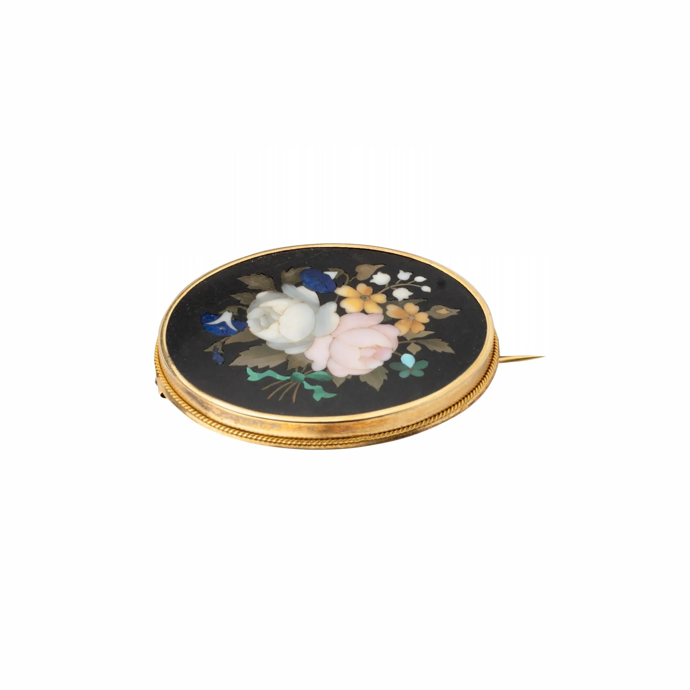 Exquisite Victorian Pietra Dura Floral Motif Suite with Brooch, Earrings, and Bu