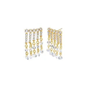 Fancy Pave CZ Five Row Drop Dangle Stud Earring