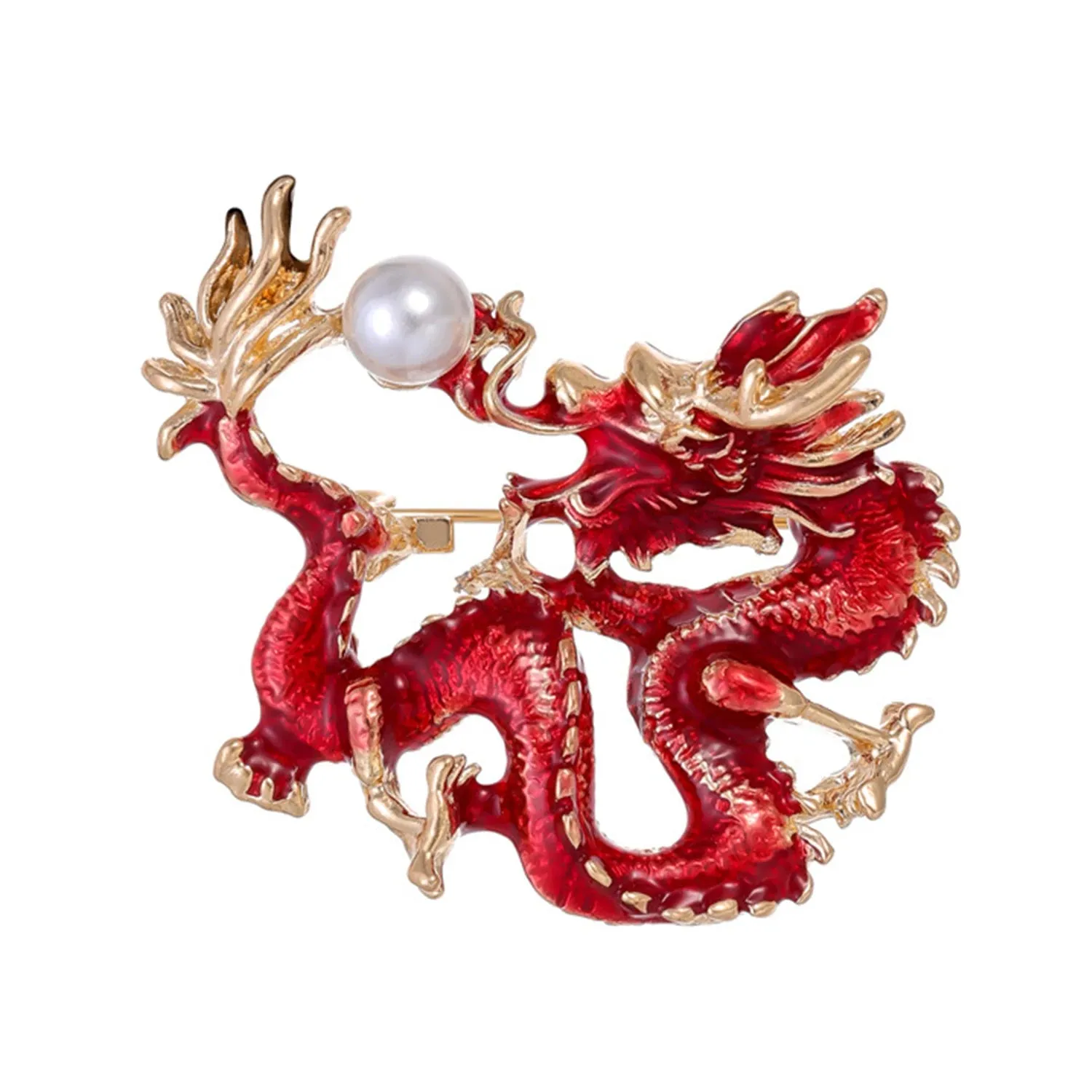 Fashion Vintage Chinese Dragon Brooches Pin For Men Women Flying Dragon Pearl Metal Lapel Pins Clothing Coat Party Accessories