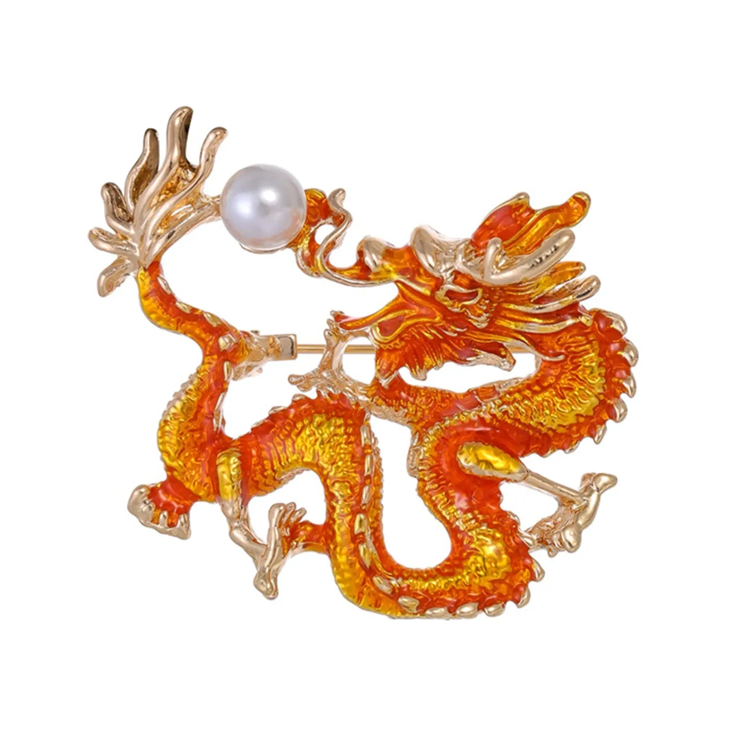 Fashion Vintage Chinese Dragon Brooches Pin For Men Women Flying Dragon Pearl Metal Lapel Pins Clothing Coat Party Accessories