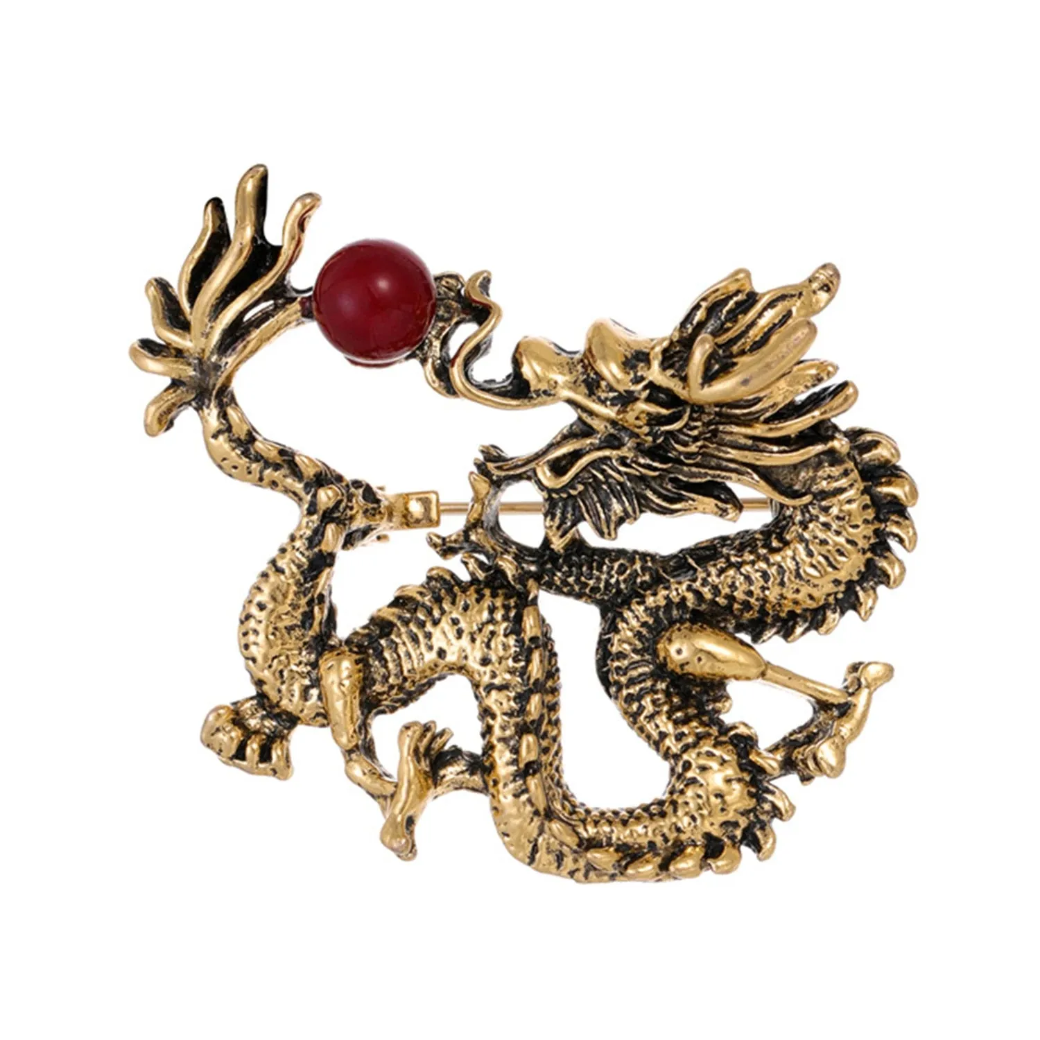 Fashion Vintage Chinese Dragon Brooches Pin For Men Women Flying Dragon Pearl Metal Lapel Pins Clothing Coat Party Accessories