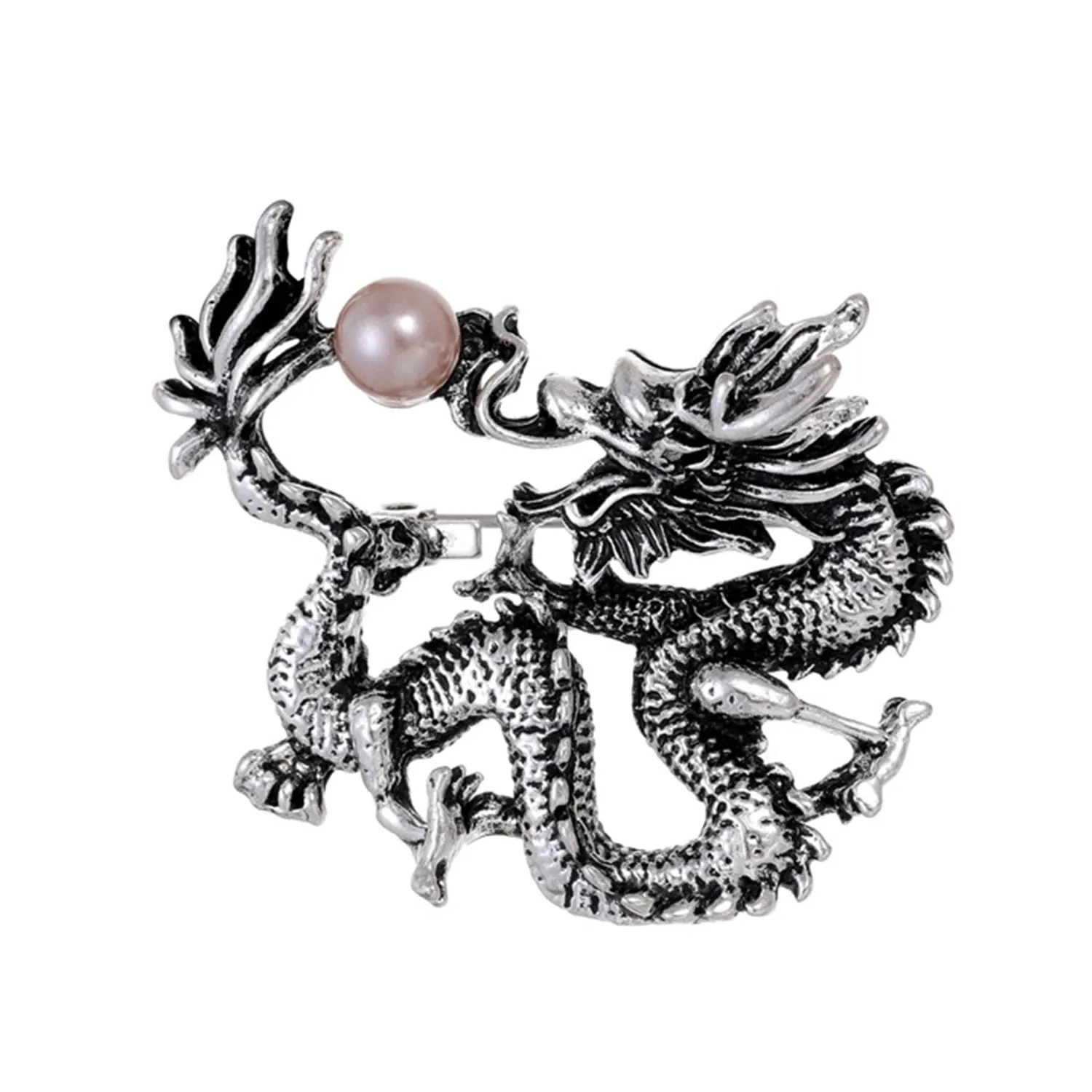 Fashion Vintage Chinese Dragon Brooches Pin For Men Women Flying Dragon Pearl Metal Lapel Pins Clothing Coat Party Accessories