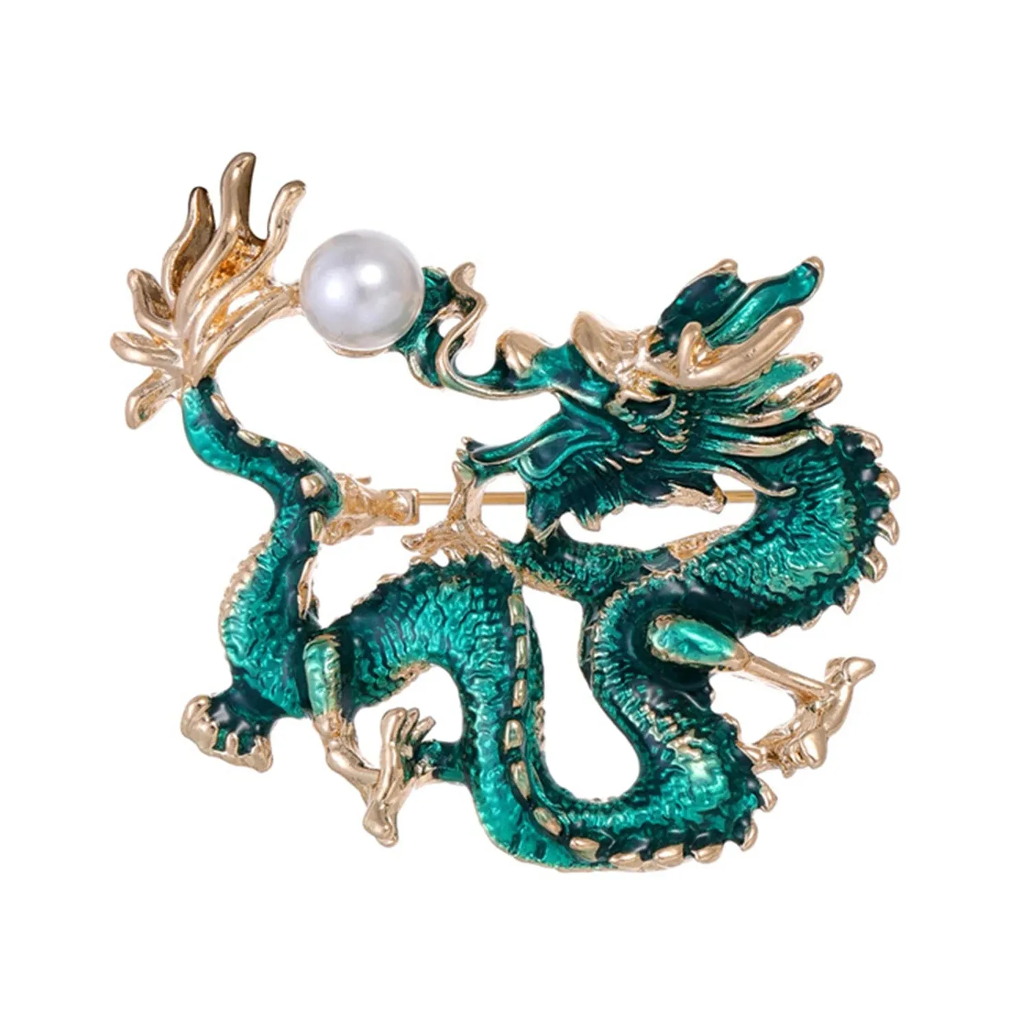 Fashion Vintage Chinese Dragon Brooches Pin For Men Women Flying Dragon Pearl Metal Lapel Pins Clothing Coat Party Accessories