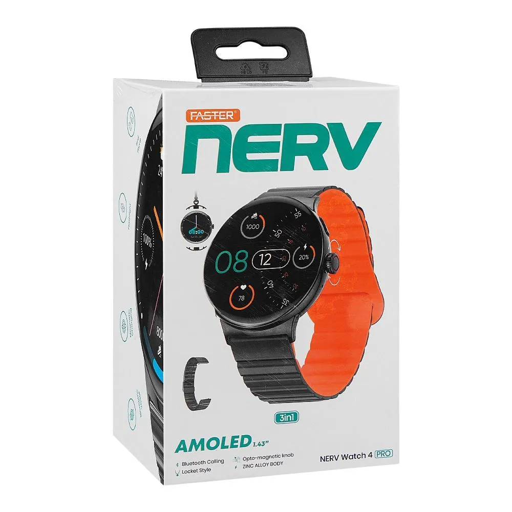 Faster 1.43" Amoled Display Nerv 4 Pro Smart Watch, 2 Straps   Neck Band, Gold