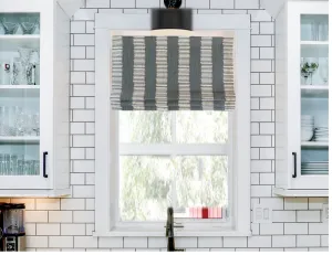 Faux Roman Shade Valance in Iron Grey or Brazilian Yellow and White Dash Print on Premium Slub Linen Fabric,  Custom Made.  Fully Lined