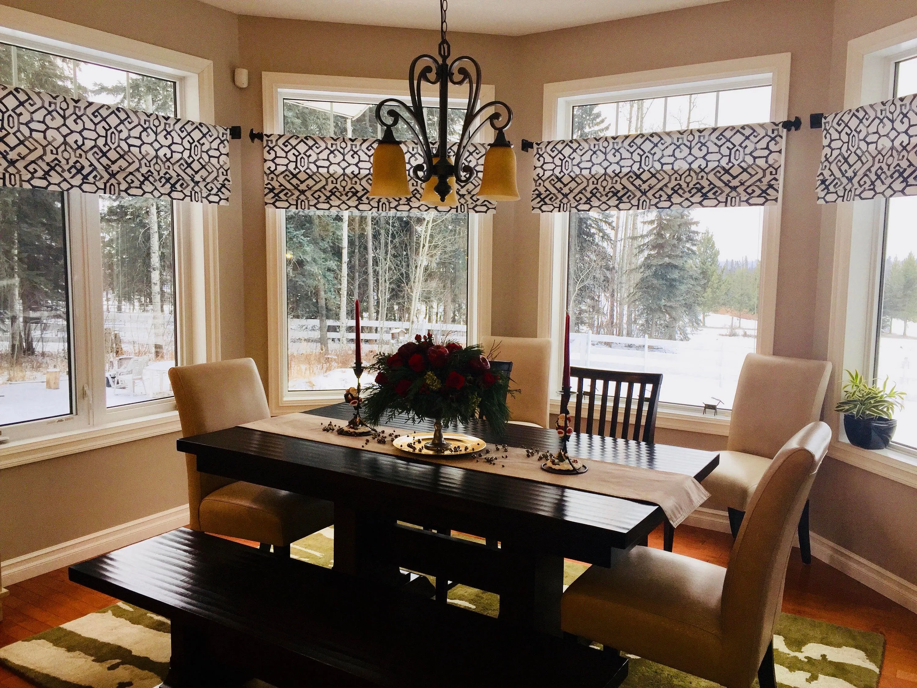Faux Roman Shade Valance in Modern Blue and White Trellis Print, Fully Lined, Custom Made, Lattice Geometric Kitchen Window Treatment