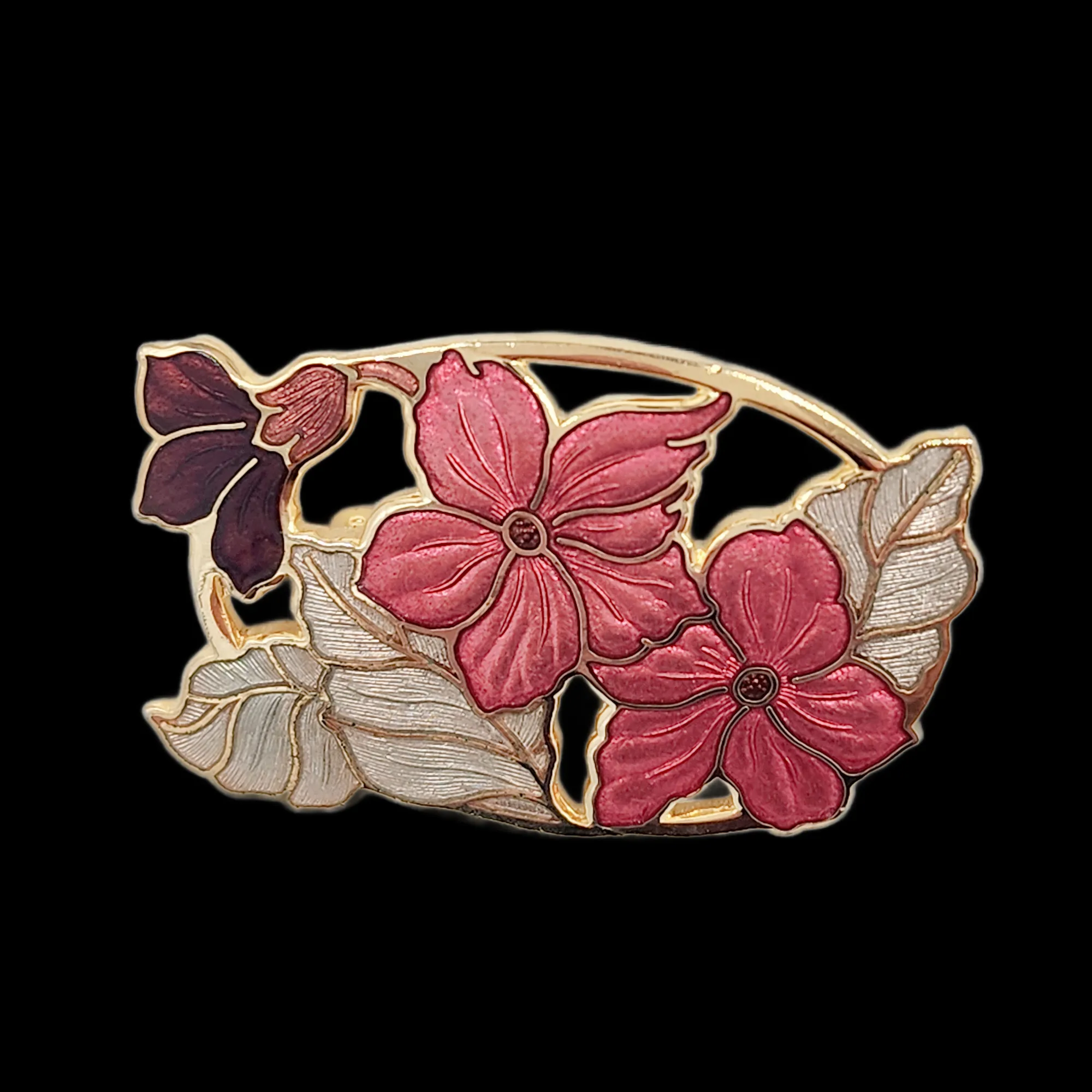 Fish & Crown Vintage Enameled Floral Brooch