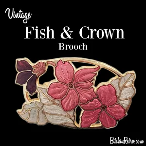 Fish & Crown Vintage Enameled Floral Brooch