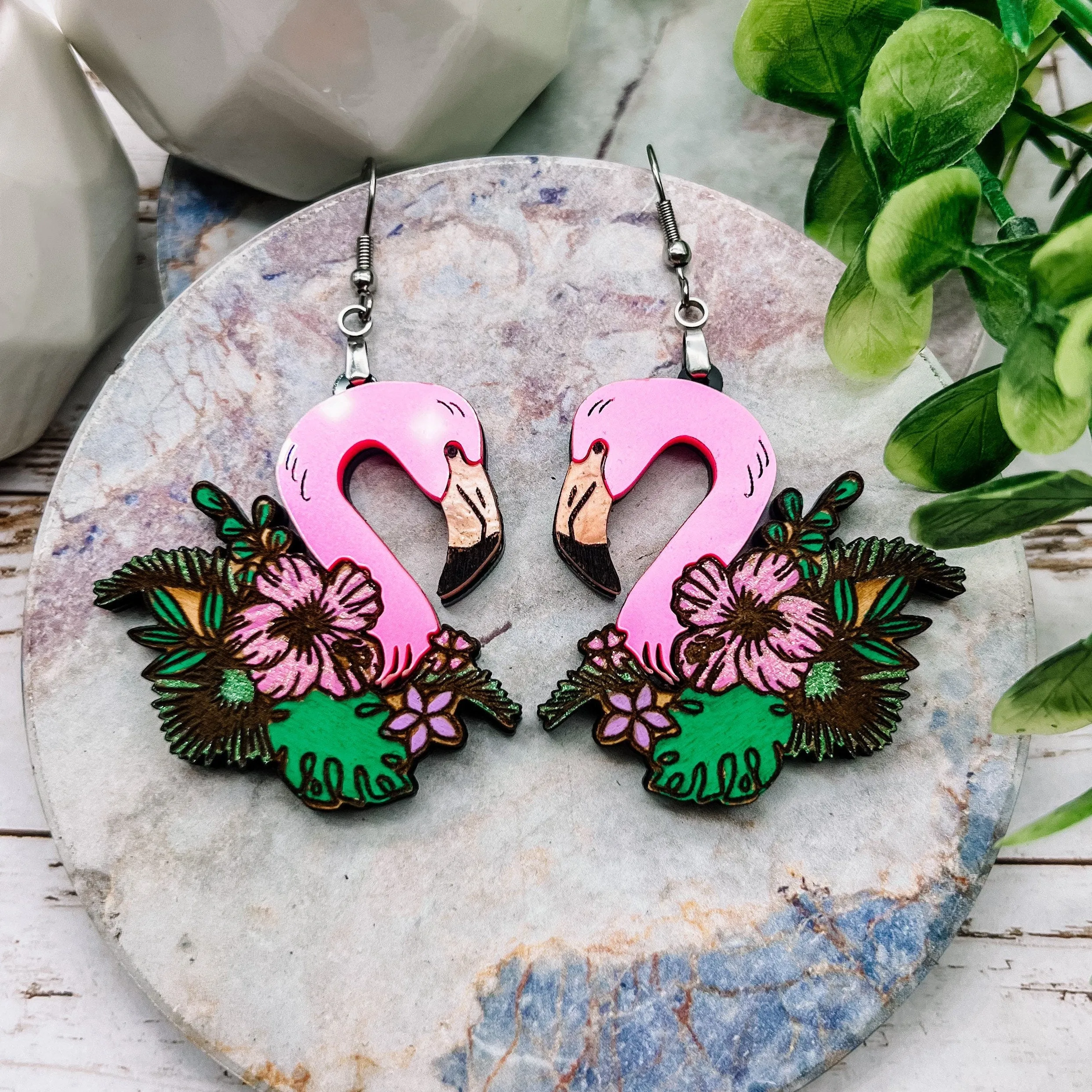 Flamingo Floral Dangles