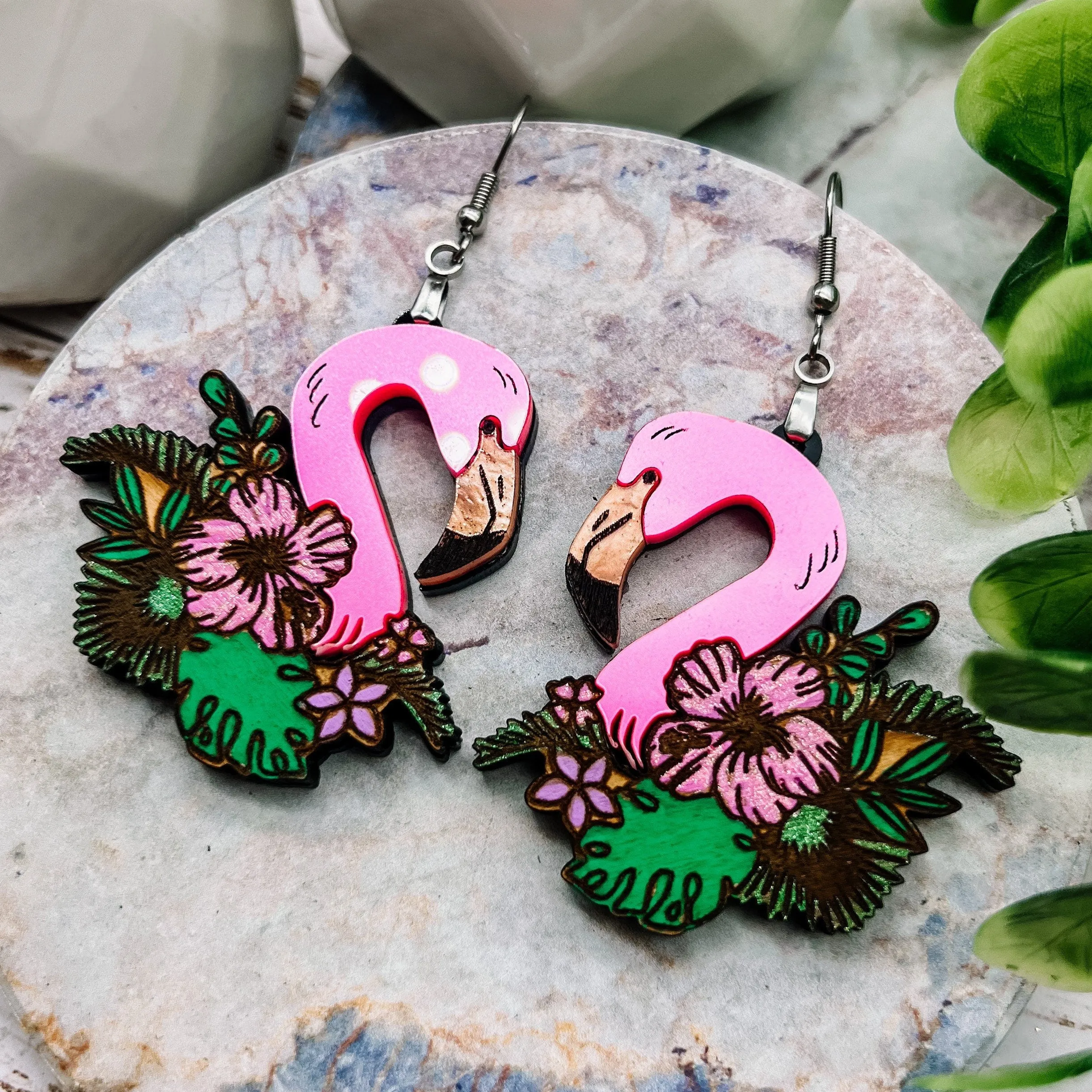 Flamingo Floral Dangles