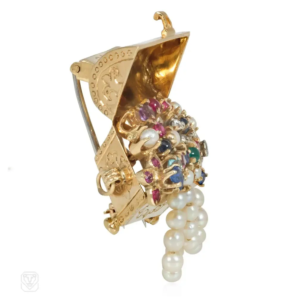 Flato Retro multigem treasure chest brooch