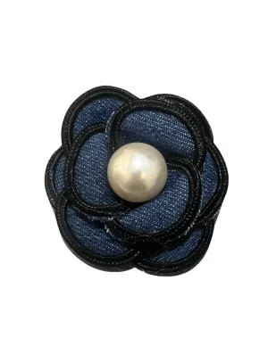 Fleur de Camélia Denim Pearl Flower Brooch