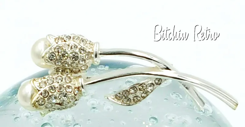 Floral Rhinestone Brooch With Pearl Flower Buds