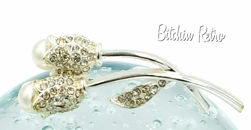 Floral Rhinestone Brooch With Pearl Flower Buds