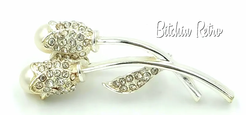 Floral Rhinestone Brooch With Pearl Flower Buds