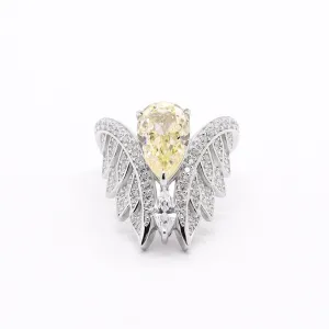 French Elegance Set Zirconia Ring Geometric Wings with Diamonds Design Ring