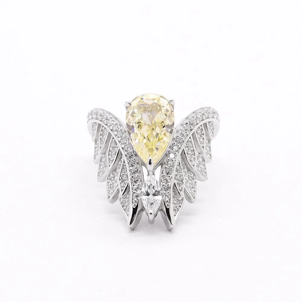 French Elegance Set Zirconia Ring Geometric Wings with Diamonds Design Ring