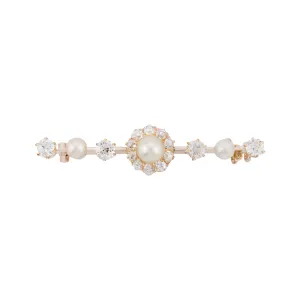 French Natural Pearl & Mine Cut Diamond Victorian Brooch in 18K Yellow Gold