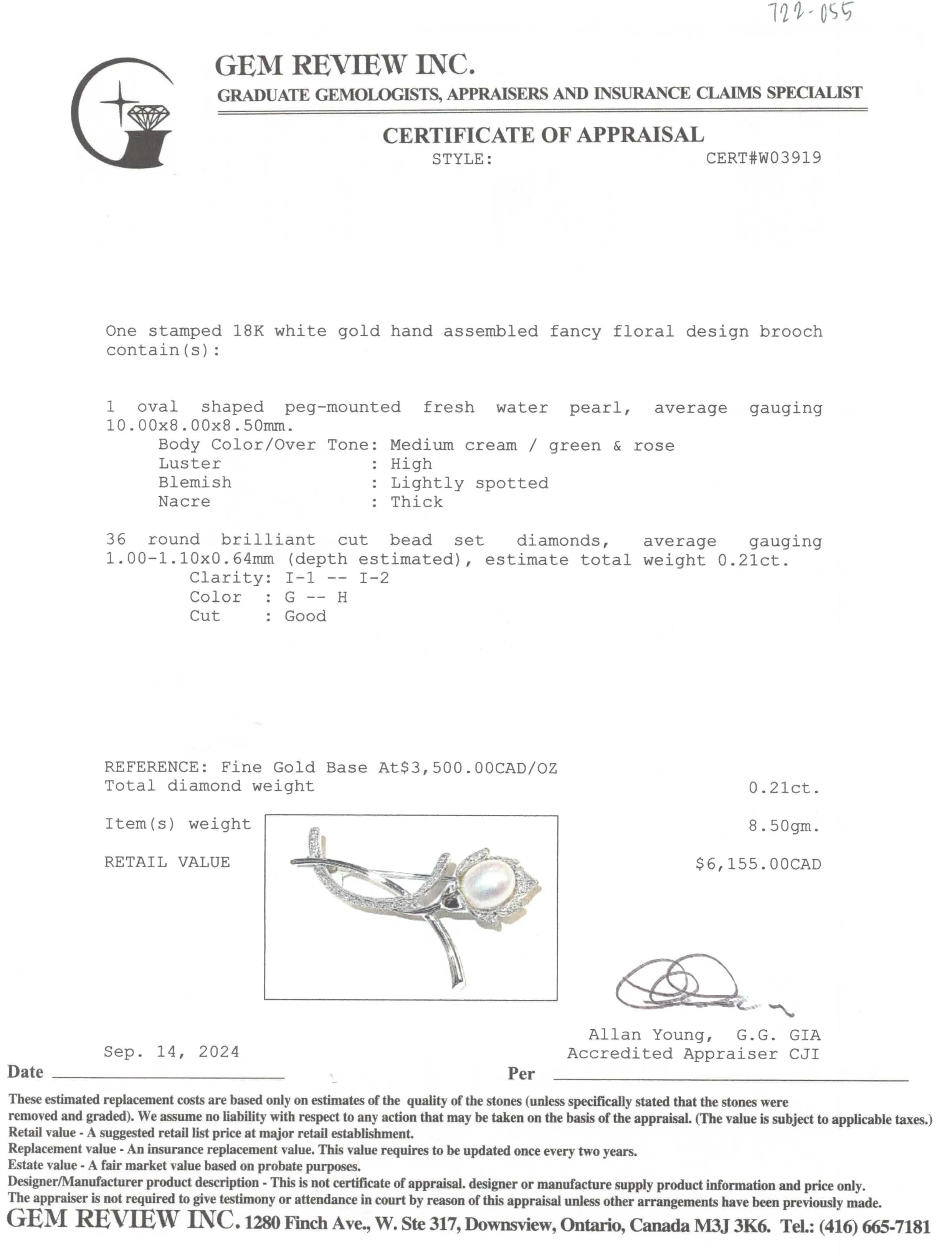 Fresh Water Pearl & Diamond Brooch | 0.21ctw |
