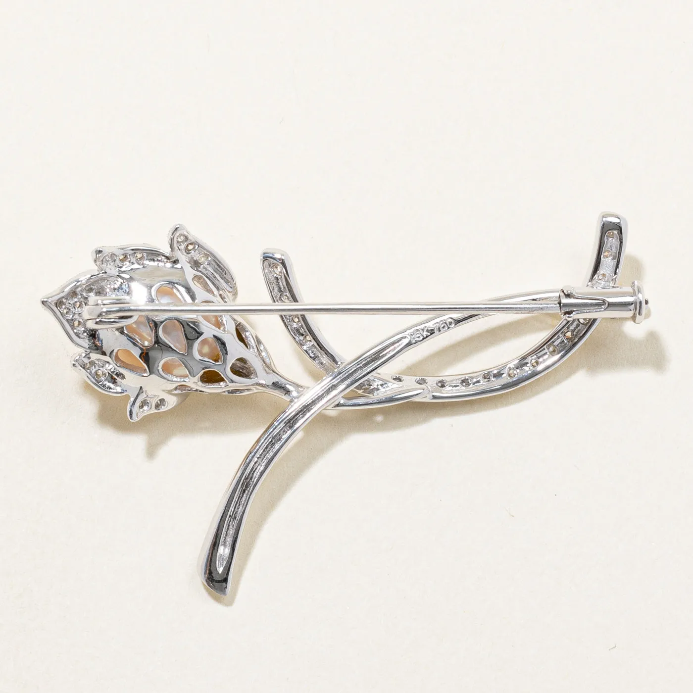 Fresh Water Pearl & Diamond Brooch | 0.21ctw |