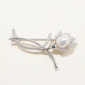 Fresh Water Pearl & Diamond Brooch | 0.21ctw |