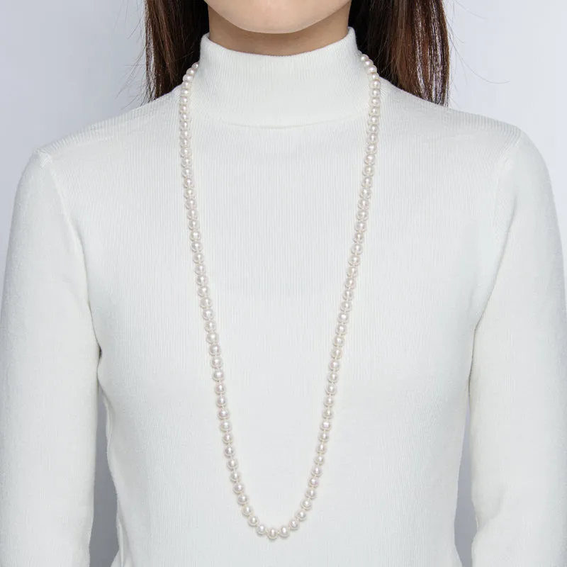 Freshwater Cultured White Pearl Necklace Butterfly Buckle