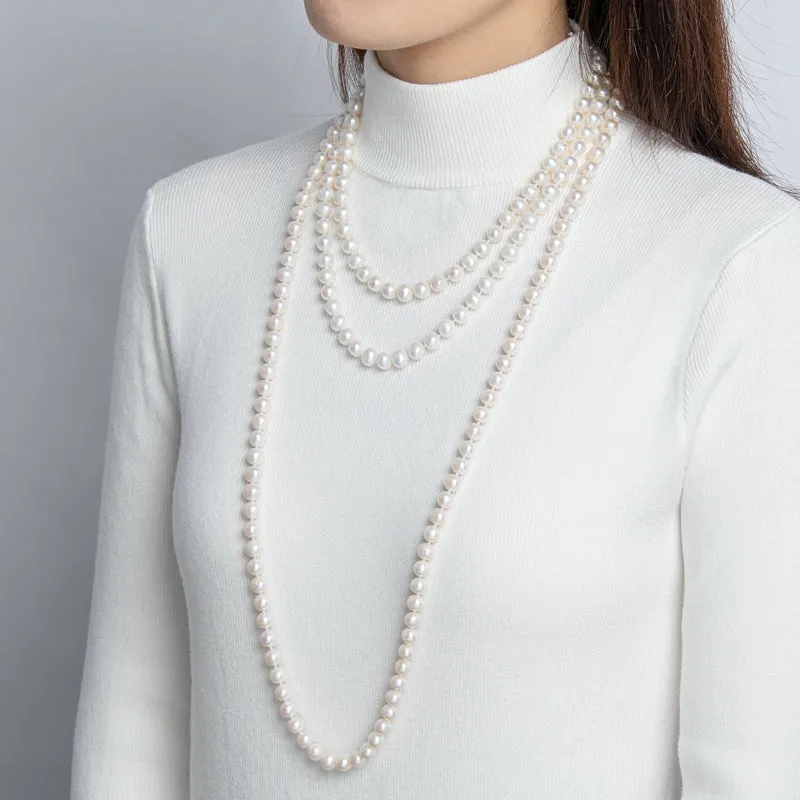 Freshwater Cultured White Pearl Necklace Butterfly Buckle