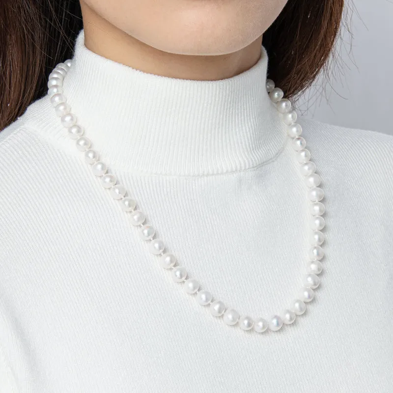Freshwater Cultured White Pearl Necklace Butterfly Buckle