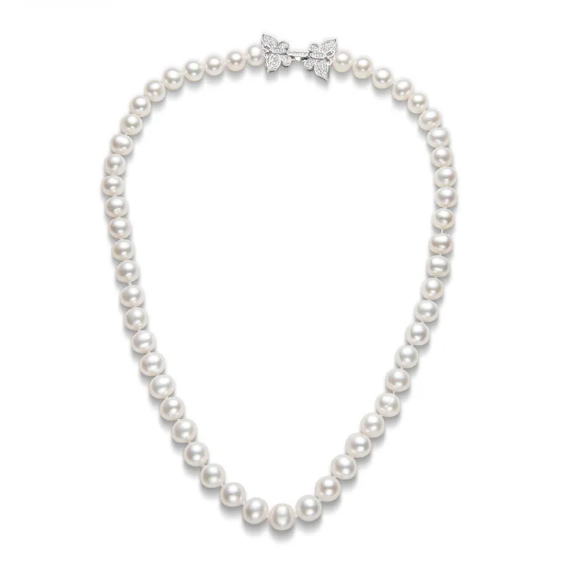 Freshwater Cultured White Pearl Necklace Butterfly Buckle