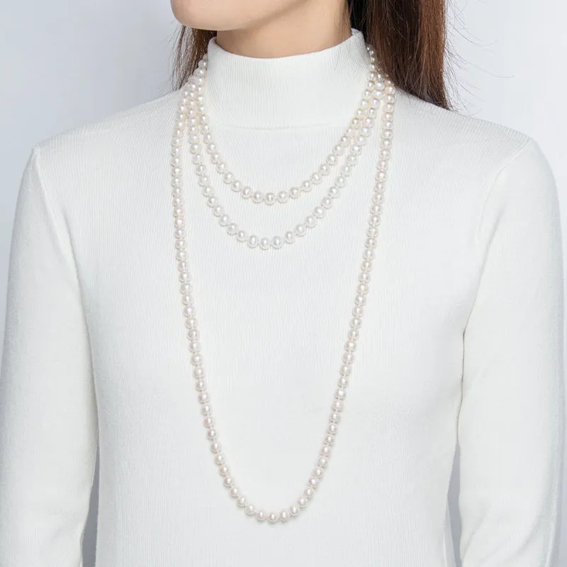 Freshwater Cultured White Pearl Necklace Butterfly Buckle