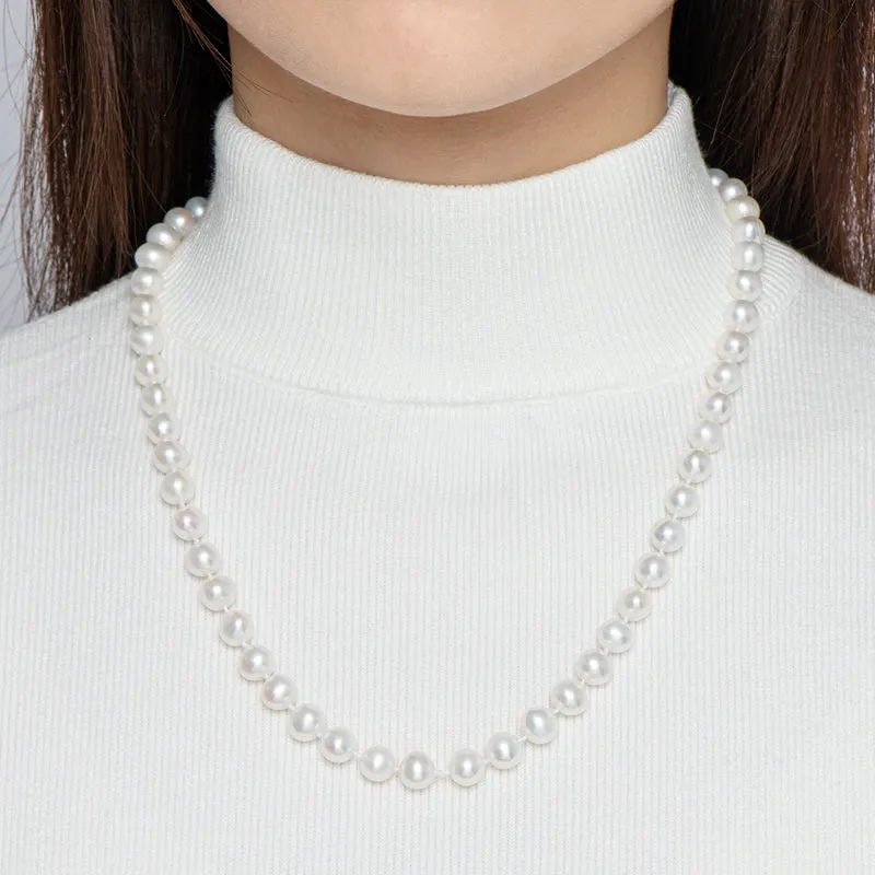 Freshwater Cultured White Pearl Necklace Butterfly Buckle