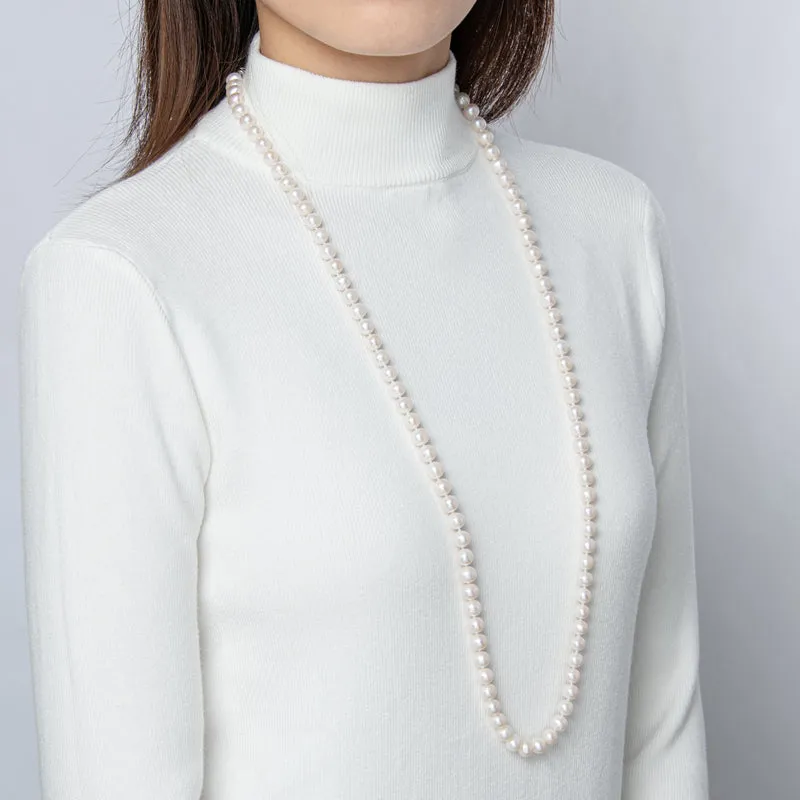 Freshwater Cultured White Pearl Necklace Butterfly Buckle