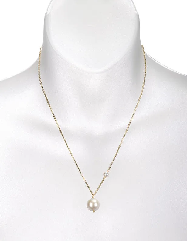 Freshwater Edison Pearl and Small Freshwater Pearl on Gold Chain