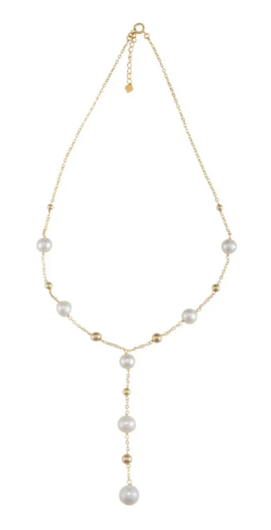 Freshwater Pearl 9ct Gold Lariat with Hanging Pearls
