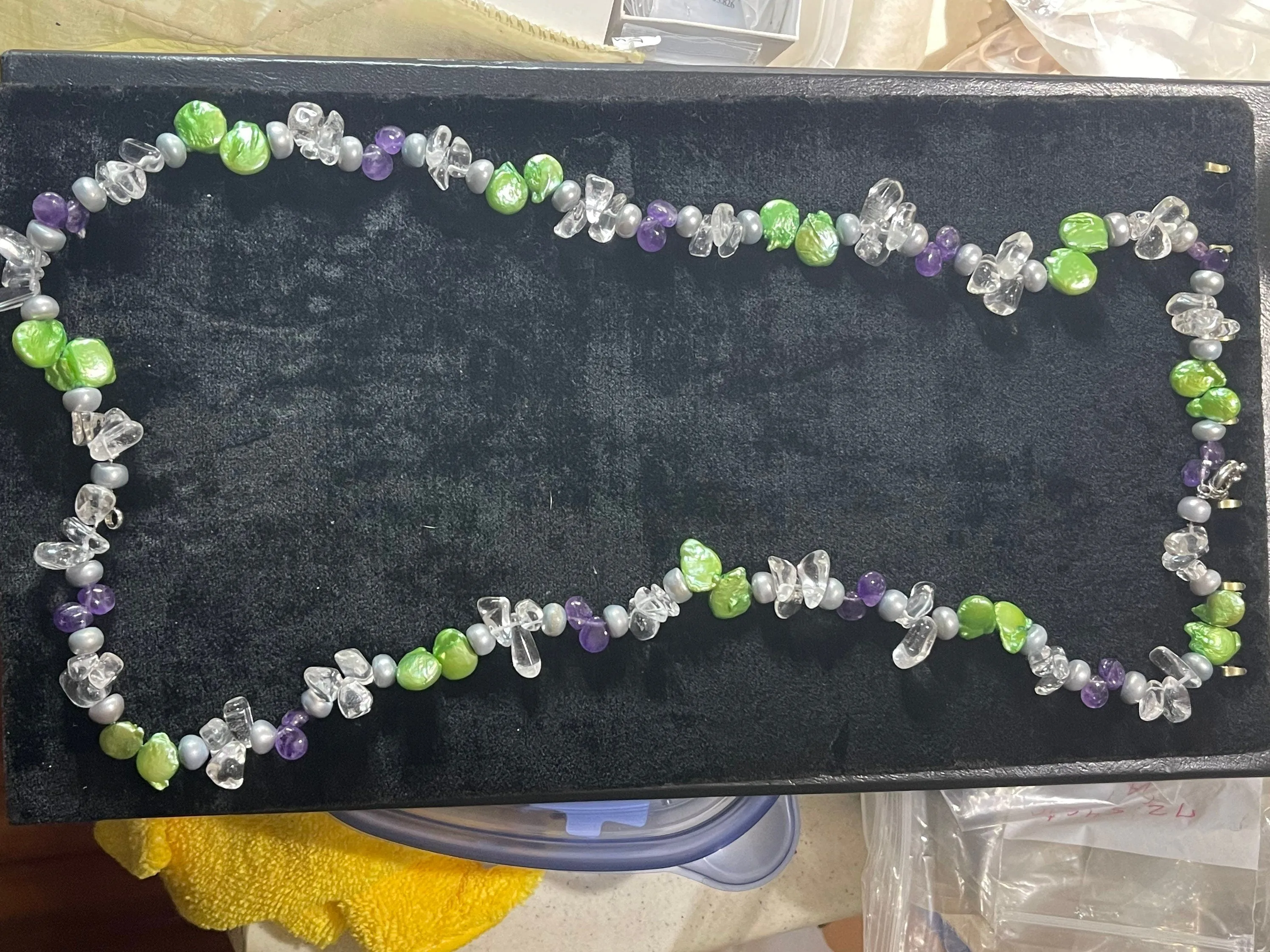Freshwater Pearl Amethyst Quartz Double Strand Adjustable Sterling Silver Clasp Necklace (17-32 inches)