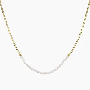 Freshwater Pearl & Gold Paperclip Chain Necklace