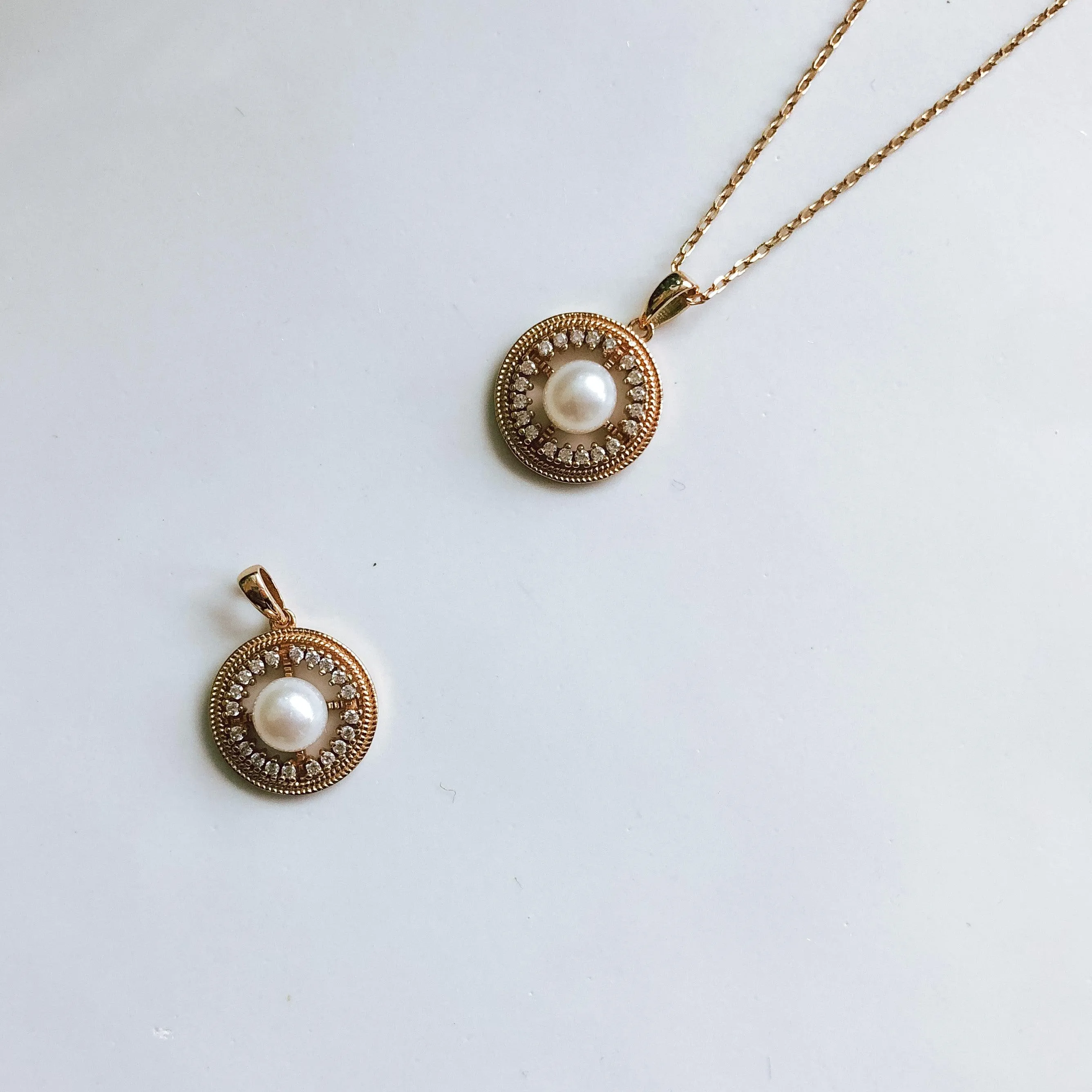 Freshwater Pearl Necklace | 14K Gold Vermeil | Cubic Zirconia