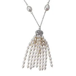 Freshwater Pearl Necklace with Hanging Pearl Tassel on Stainless