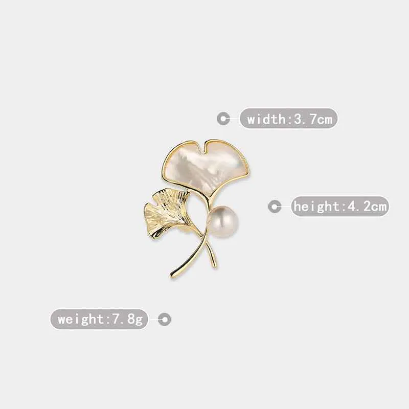 Freshwater Pearl Shell Ginkgo Leaf Brooch Pin