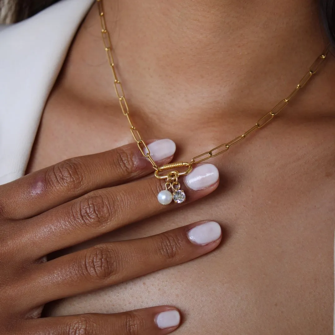 Freya Necklace with Pearl and Crystal, Gold