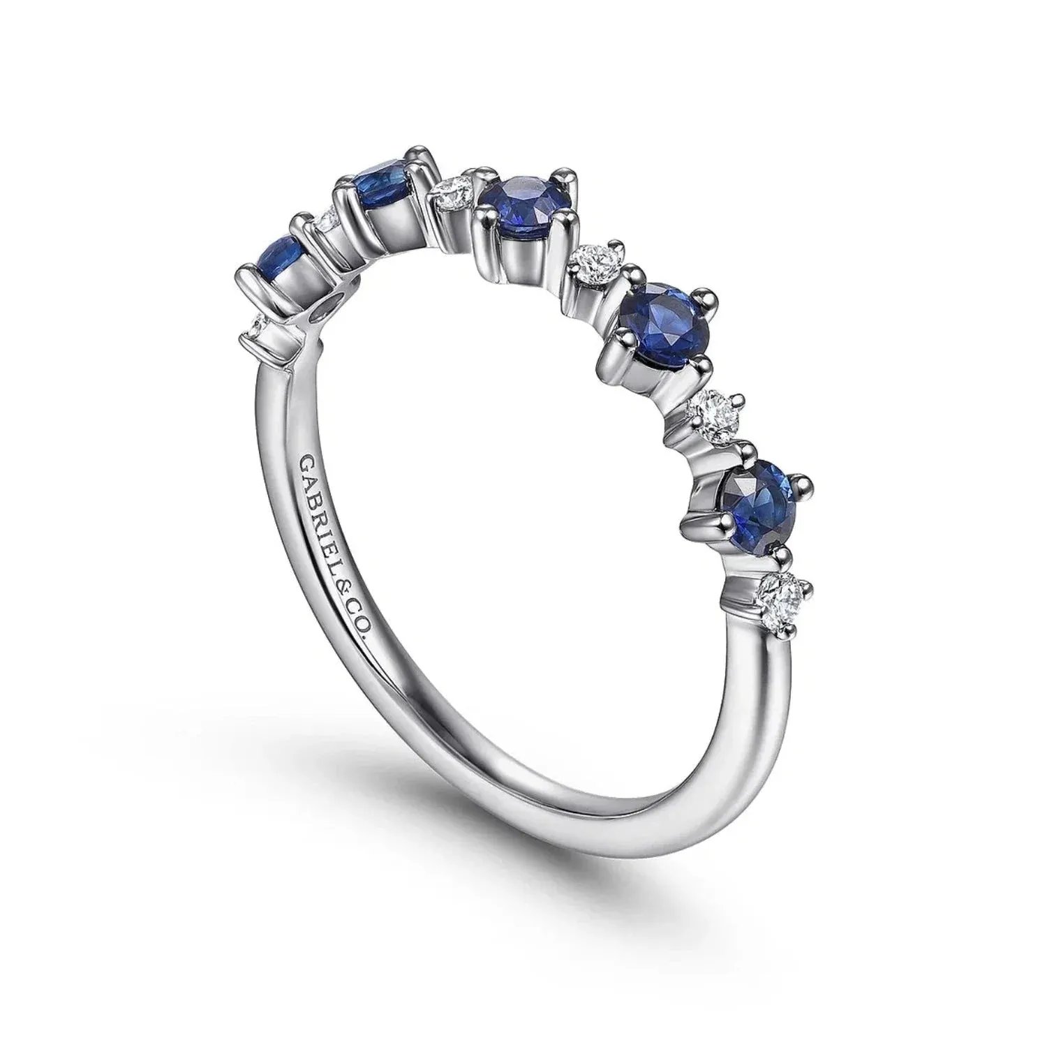 Gabriel & Co. Blue Sapphire & Diamond Five Stone Band