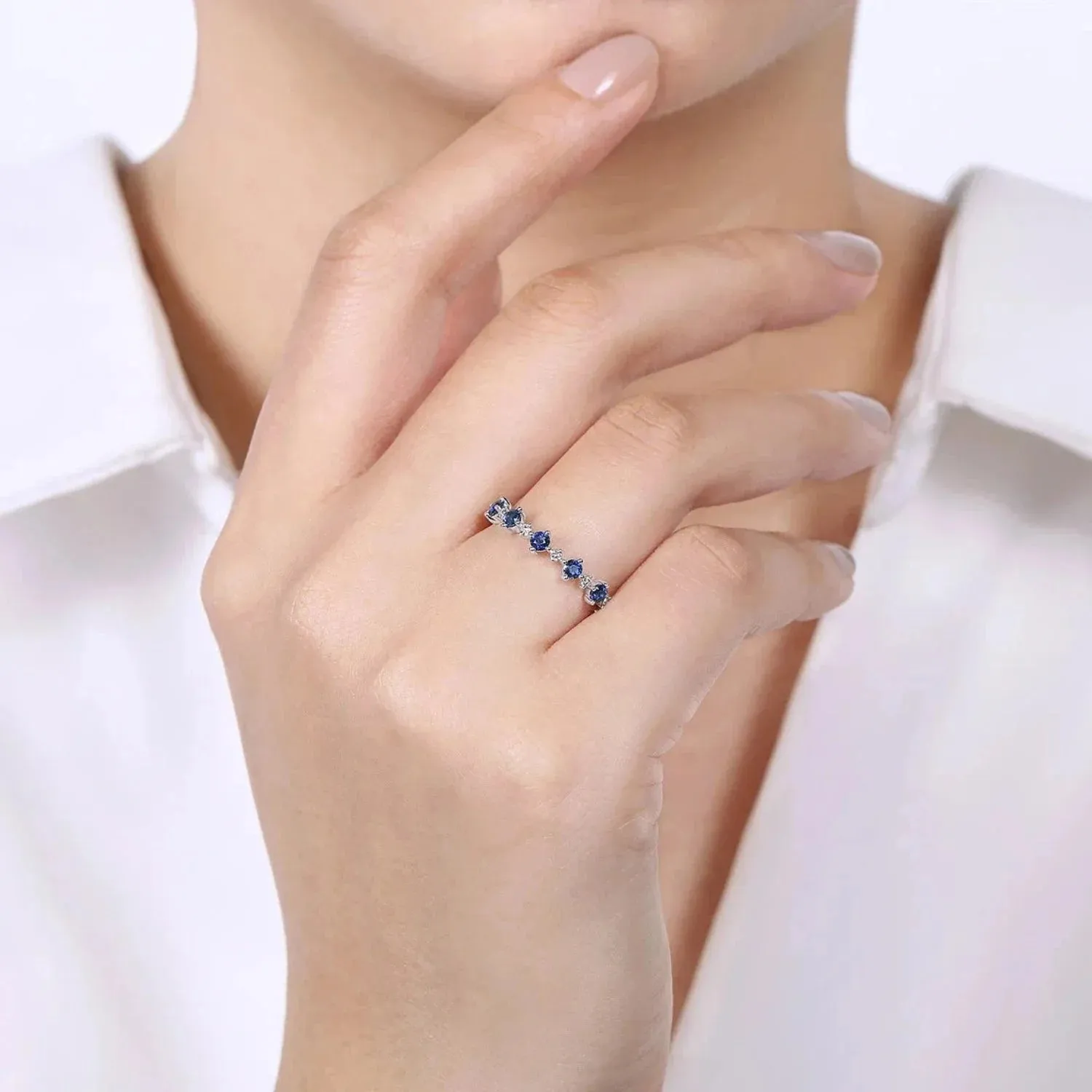 Gabriel & Co. Blue Sapphire & Diamond Five Stone Band