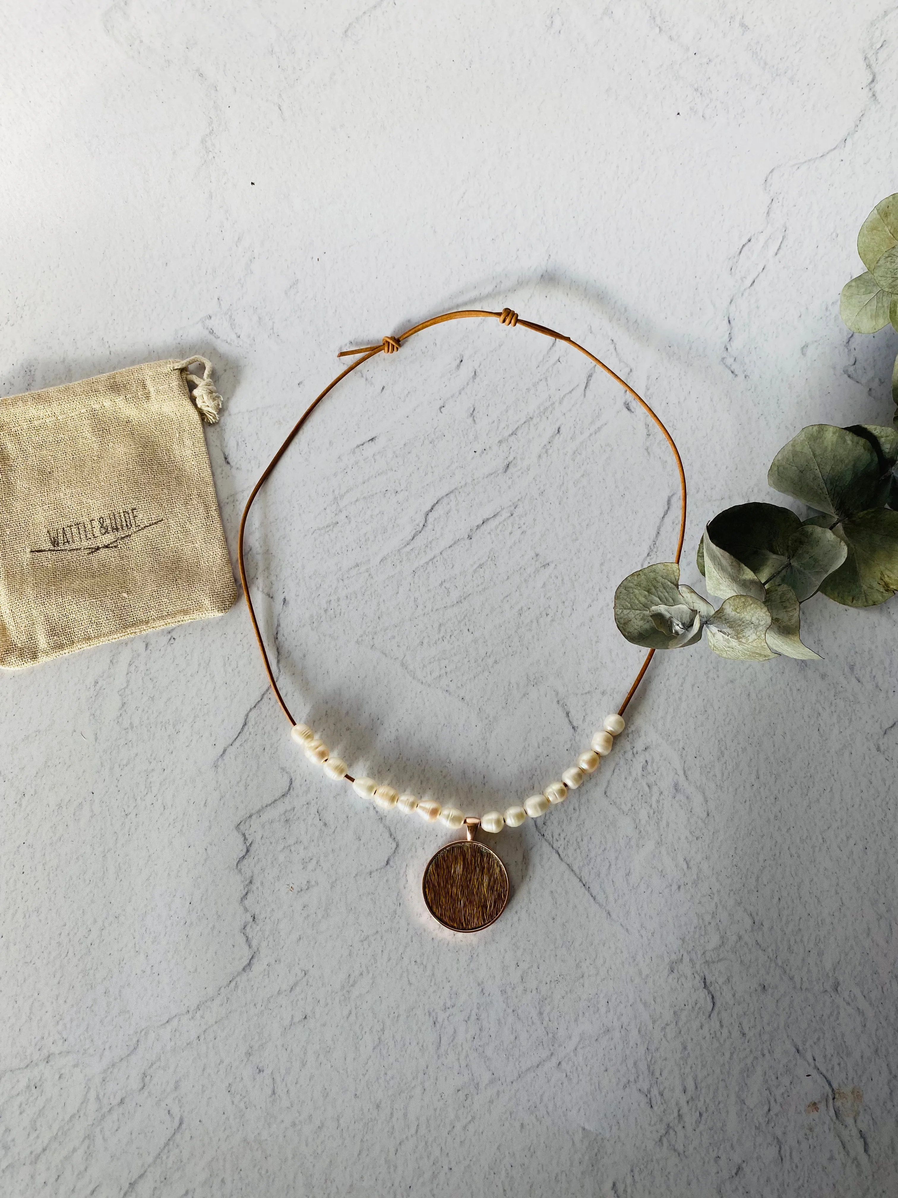 Genuine Cowhide Pendant & Freshwater Pearl Necklace