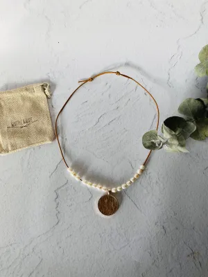 Genuine Cowhide Pendant & Freshwater Pearl Necklace